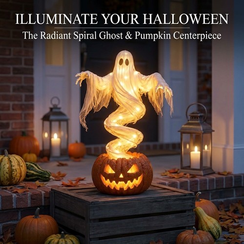 Led swirling ghost pumpkin - led,